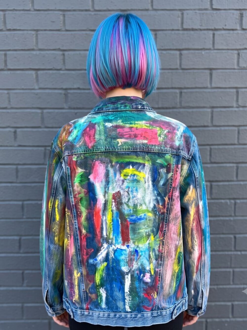 Adam Levine Denim Jacket Size Extra Large Xl Hand Painted Jeans Abstract Art - Picture 12 of 12